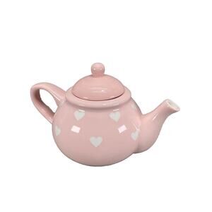 Terramoto Ceramic Pink and White Heart Polka Dot Tea Pot Valentines Day Crazing